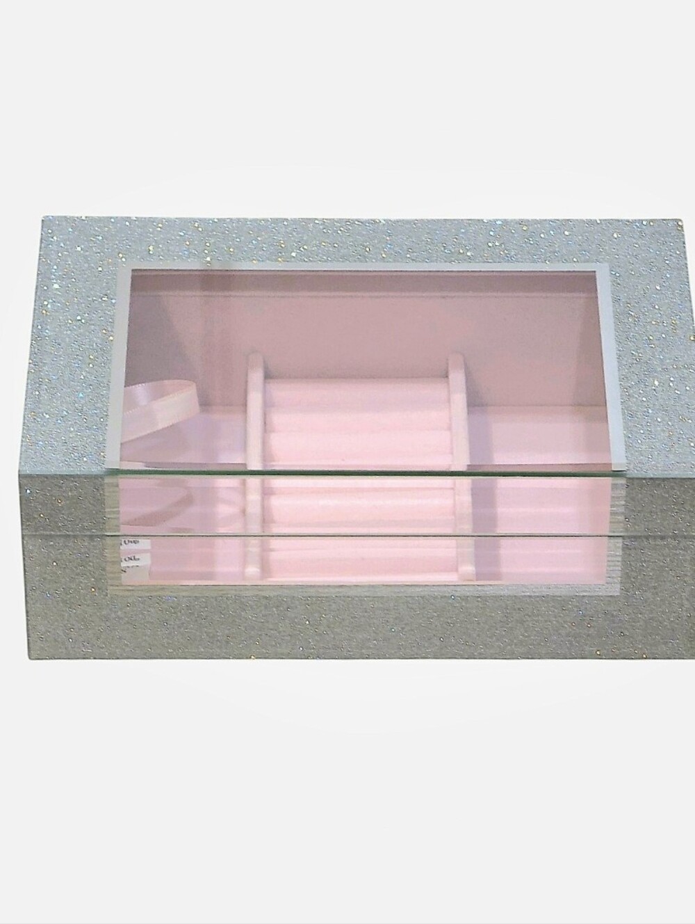 At Home Silver Glitter Mirrored Decorative Jewelry Organizer